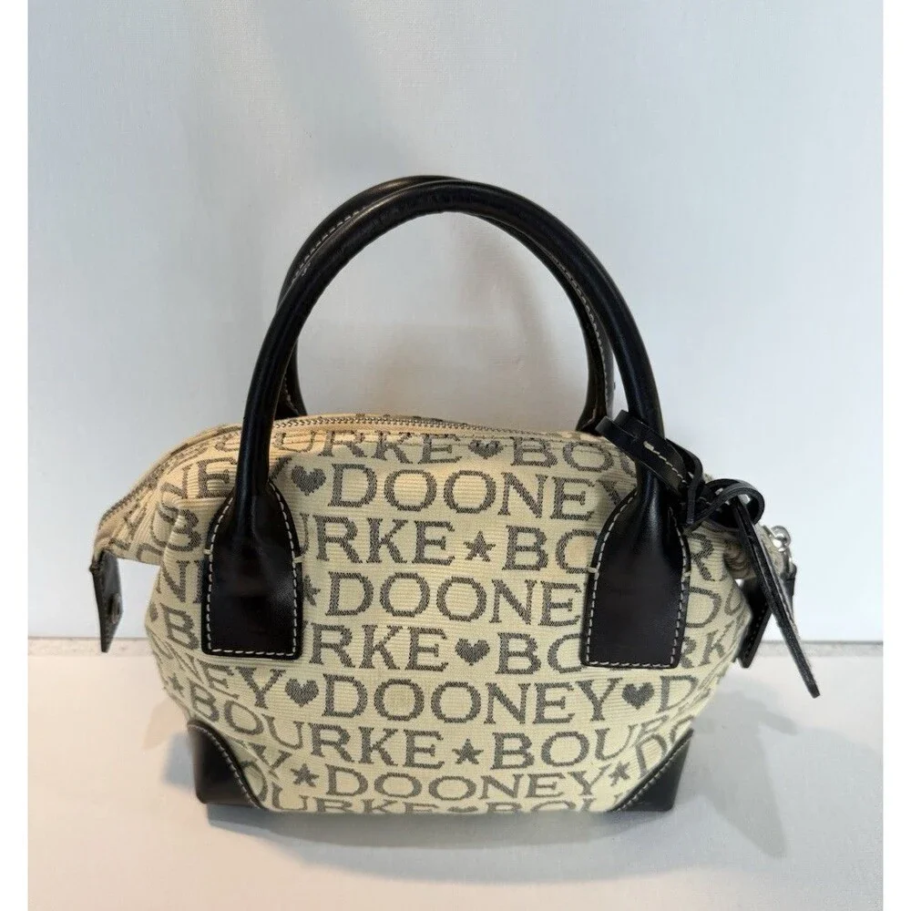 Dooney & Bourke Mini Y2K Signature Satchel Leather Handles Cream Tote Bag Purse